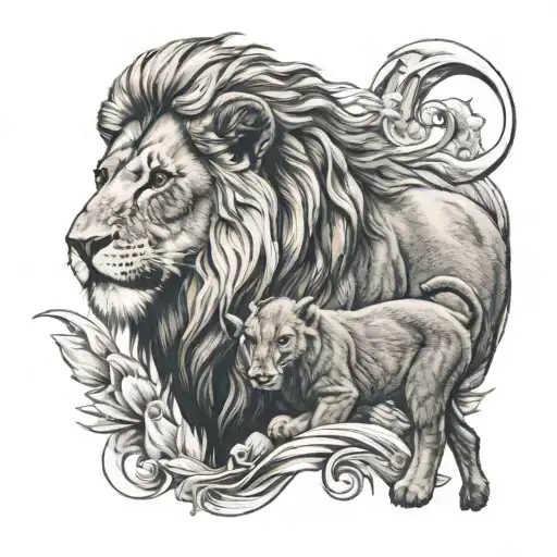 Sea Goat Protecting Lion Cub