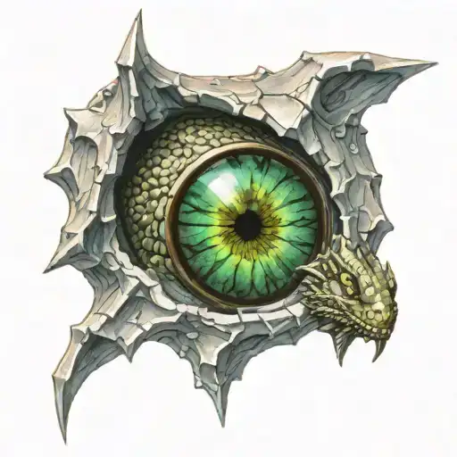 Dragon Or Lizard Eye Incorporated Inside One Of D20 Dice Walls That Is Placed On Chest