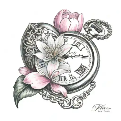 Heart Shaped Pocket Watch With Pink Water Lily