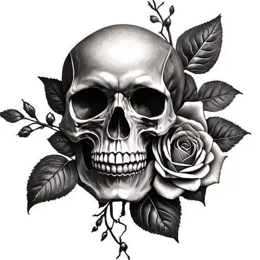 Skull With A Rose Intertwined