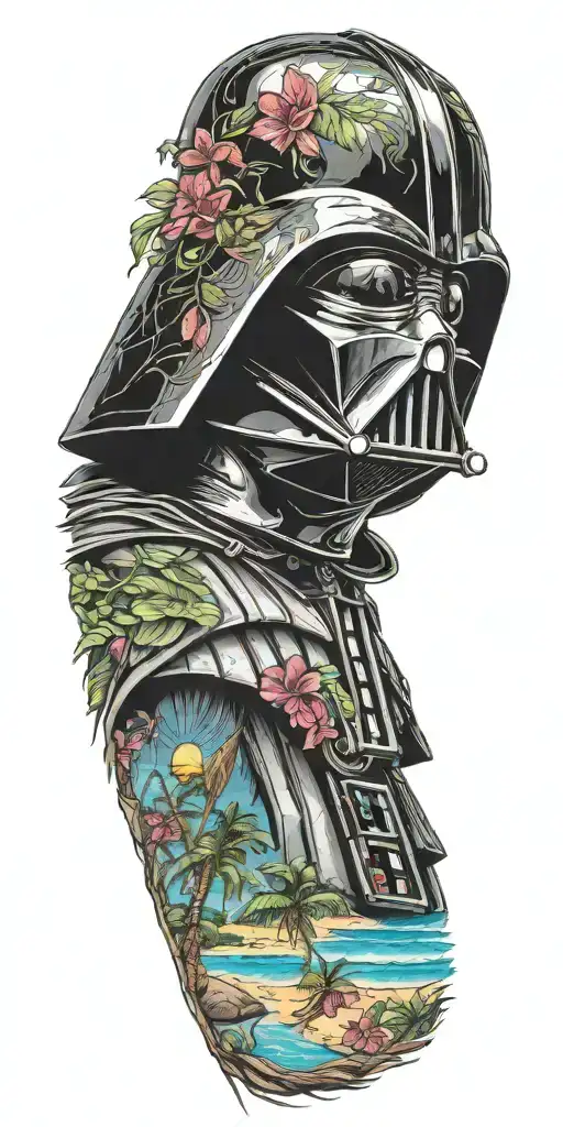 Darth Vader Finally At Peace At A Colorful Tropical Beach Landscape