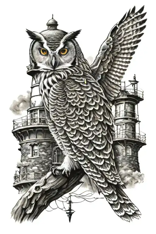 Owl With Lighthouse