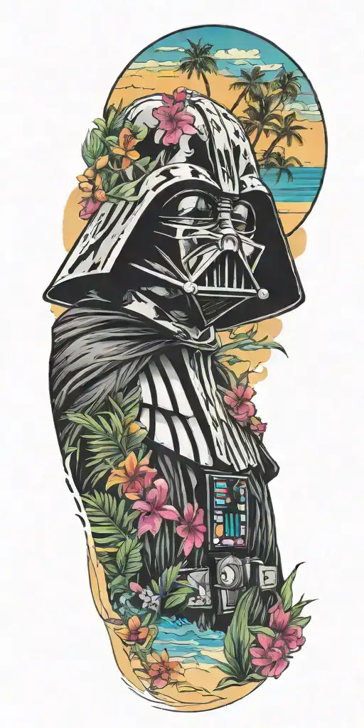 Darth Vader Finally At Peace At A Colorful Tropical Beach Landscape