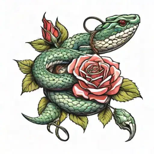 Snake With Red Roses Hand