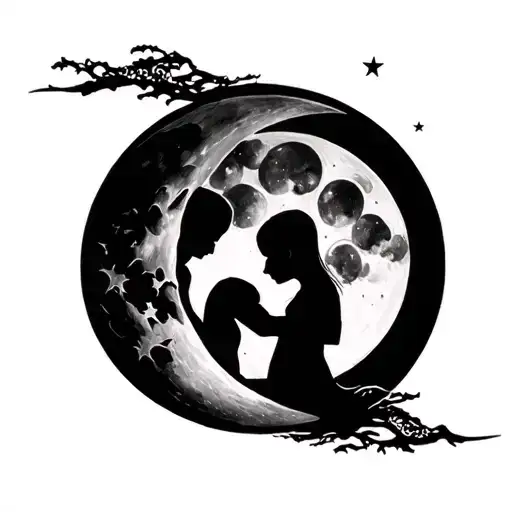 Baby Boy And Mother In Night Moon