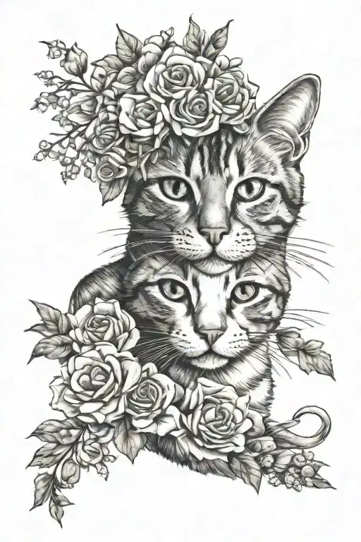 Cat In Flowe Bouquet Made