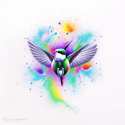 Hummingbird Bird Flower Skull Rainbow