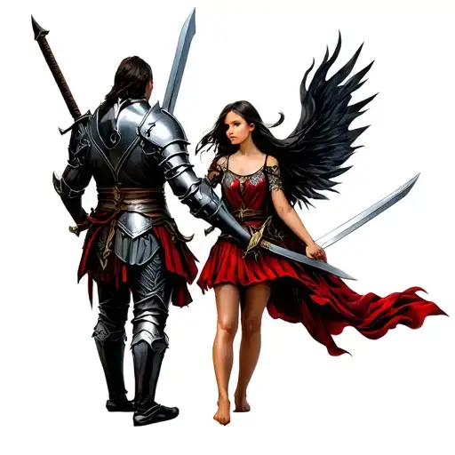 Father And Daughter Protection With Swords And Armor Love