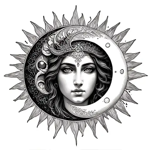 Goddess With Sun And Moon Intertwined