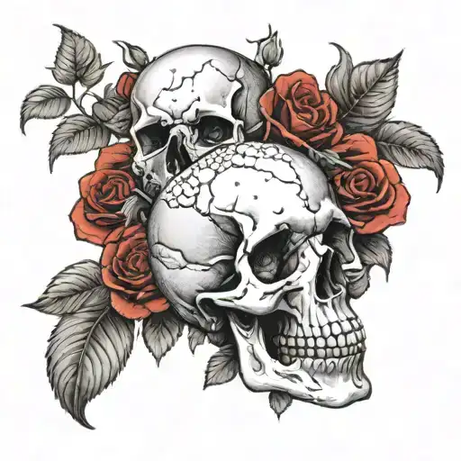 Create A Skull Surrounded By Red Roses In A Dotwork Style For A Arm Sleeve
