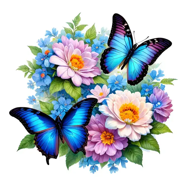 4 Butterflies With Flowers