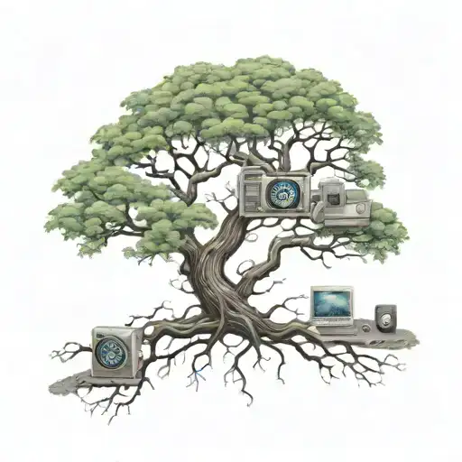 An Intricate Tree Design Intertwined With Computer Circuitry