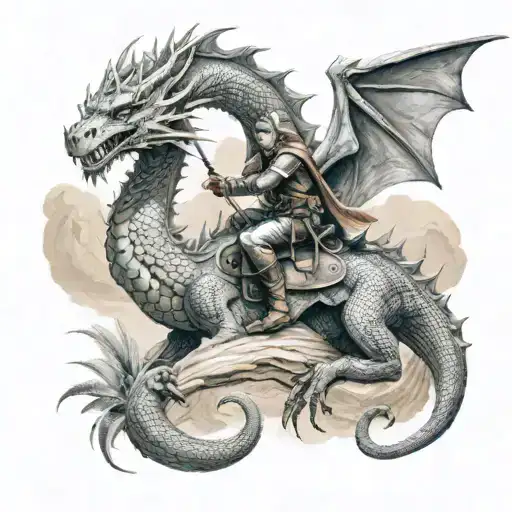 A Magical Elf Riding A Dragon Through A Desert Oasis Tattoo