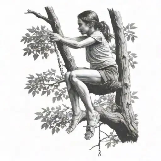 Girl Swinging On Full Tree