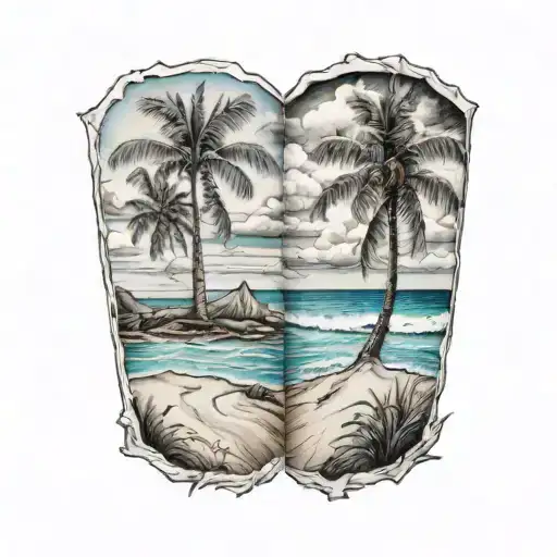 Crossed Palms With Beach Landscape Filled