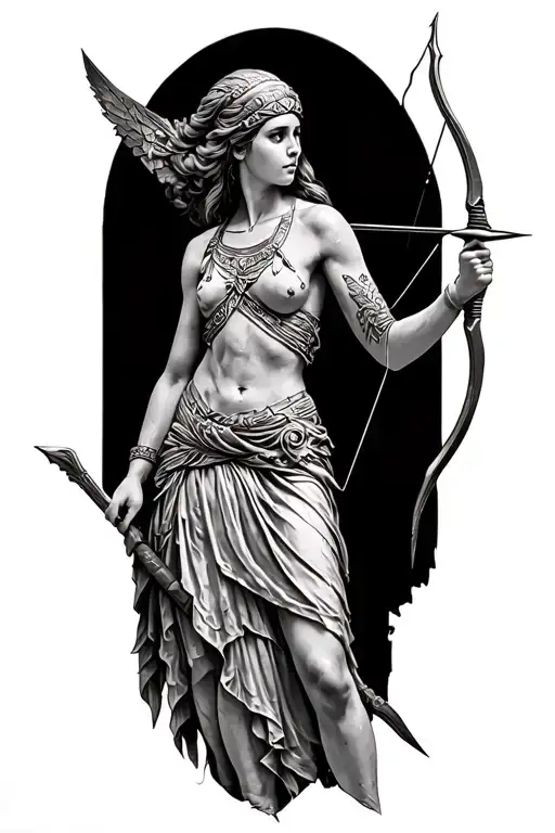 Athena With A Bow And Arrow Behind Her Back