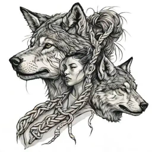 Shibari Girl And Wolf Head