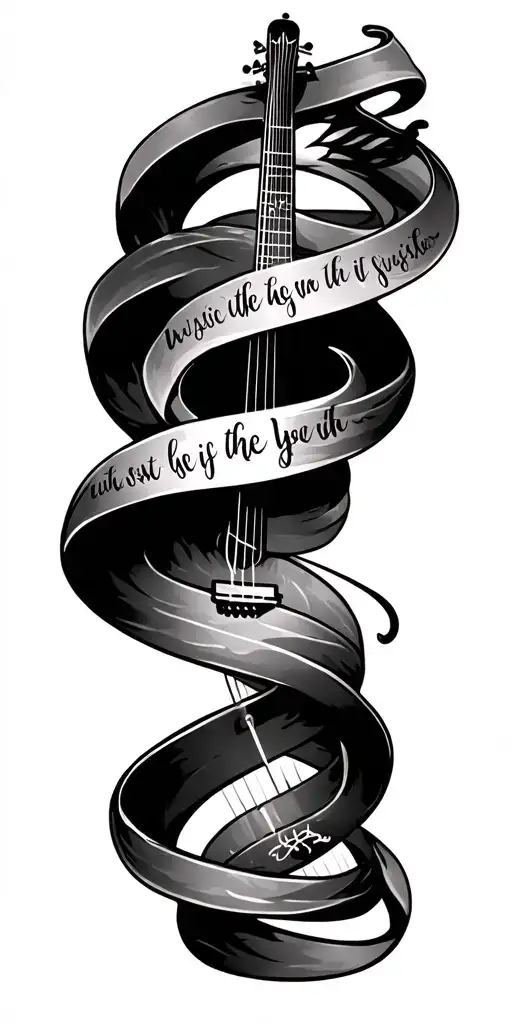 Music Themed Tattoo With Mantra Spiral Wrap