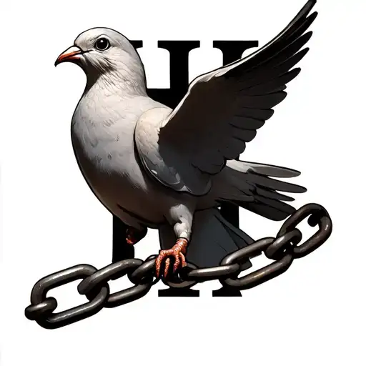Dove Holding A Broken Chain In The Shape Of The Letter H