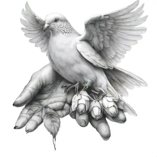 Dove In Hands With Rose In The Beak
