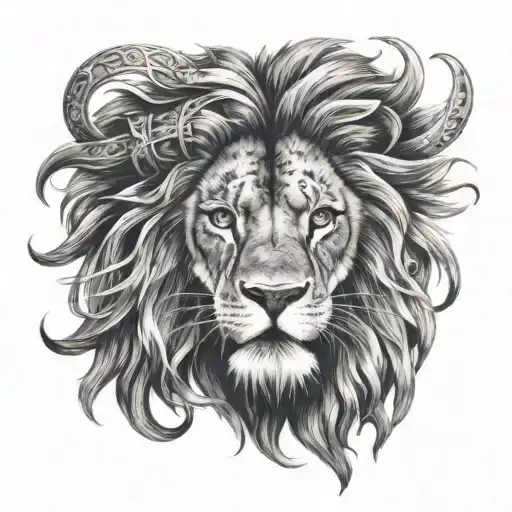 Half Lion Half Jesus With A Cross Seperating Them