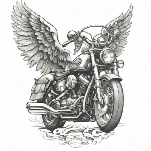 A Chopper Motorcycle With Angel Wings And Demon Horns