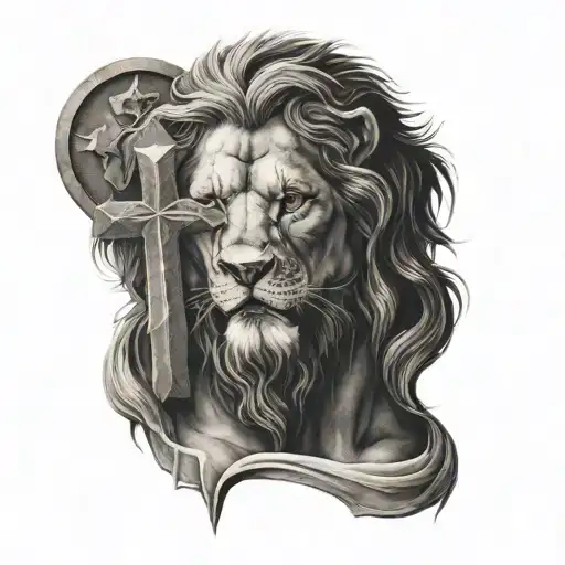 Lion And Jesus Arm Sleve With A Cross