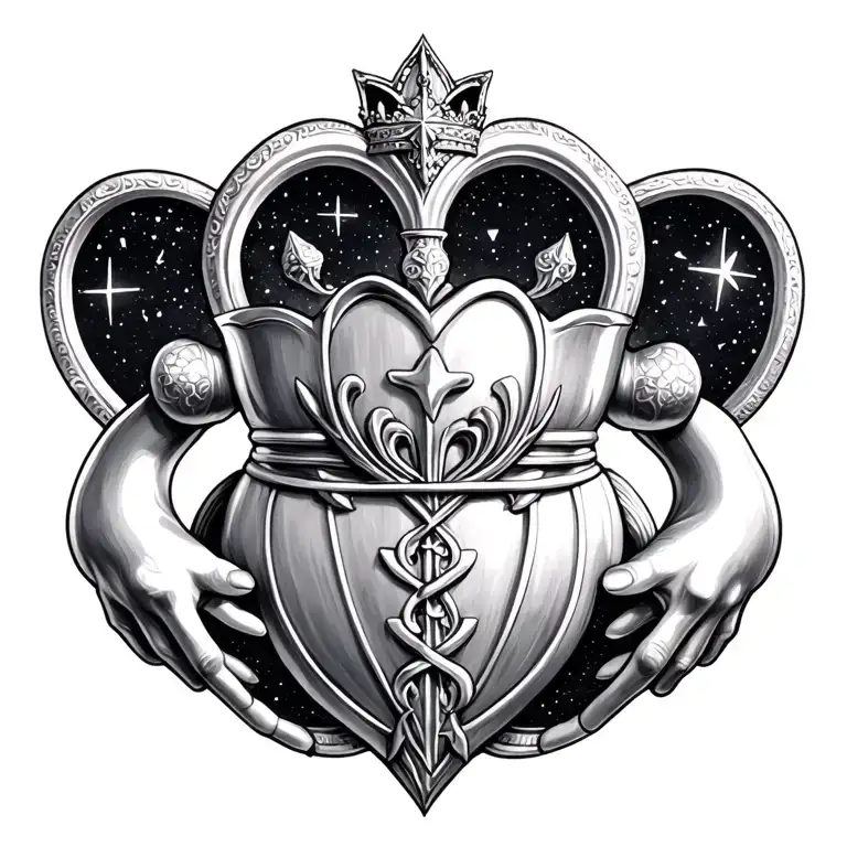 Claddagh With Star Constellation Black And Grey