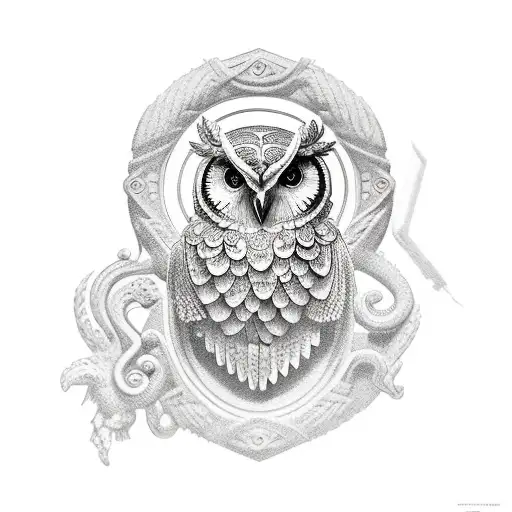 Greek Good Athena With A Medusa Shield And An Owl Behind Her