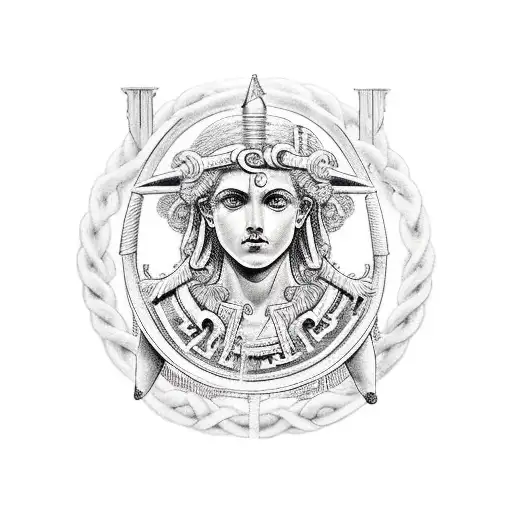 Greek Good Athena Holding An Spear And A Medusa Shield