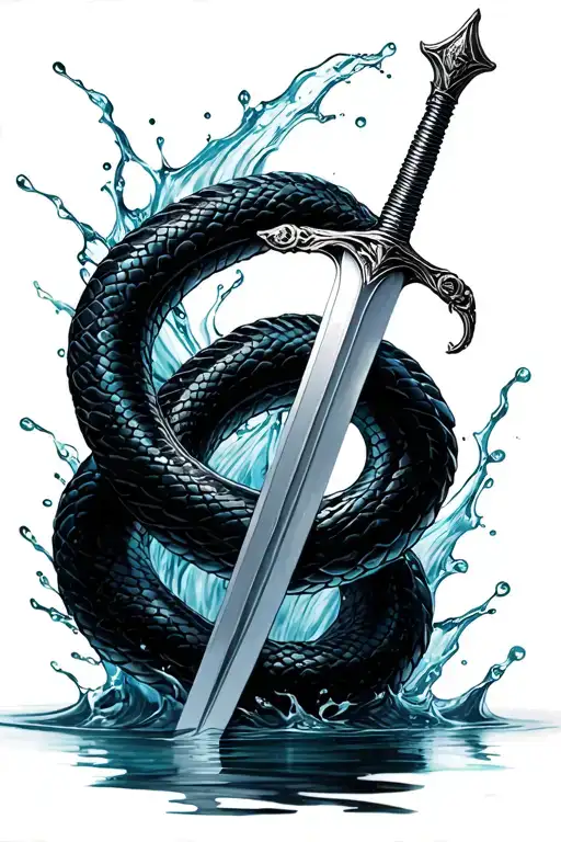 Feminine Sword With Water Splshing Around It Like A Snake