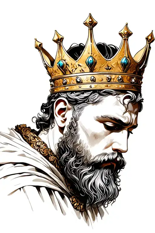 I Want You To Design A Crown King With No Beard Looking Down In The Ground