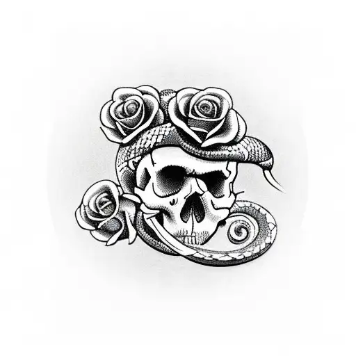 Skull With Snake And Rose