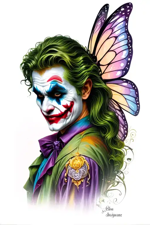 Please Make Me Examples Of A Tatto That Has A Fairy And The Joker Combined Vertically