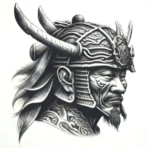 Forward Picture Of Samurai Head With Samurai Mask