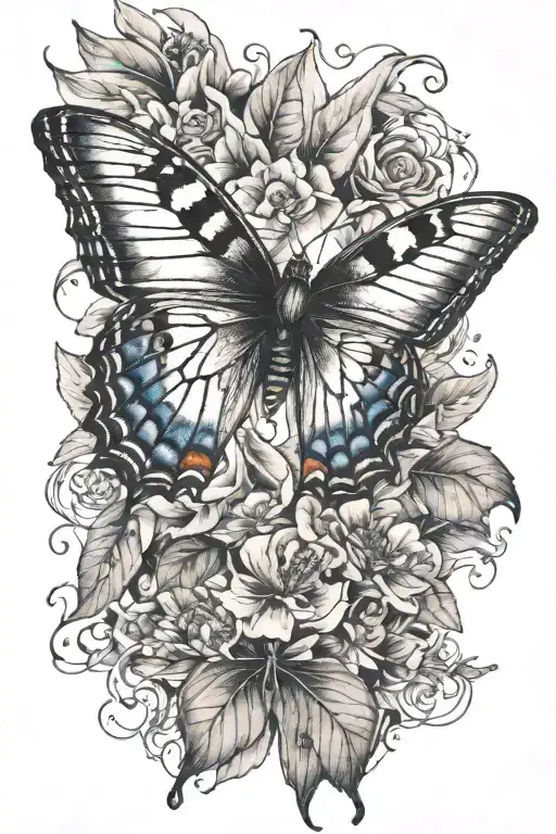 Butterfly With Damaged Wing Tattoo Featuring