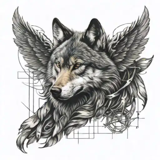 A Realistic Portrait Of A Wolf With Wings Intertwined With Forex Trading Graphs