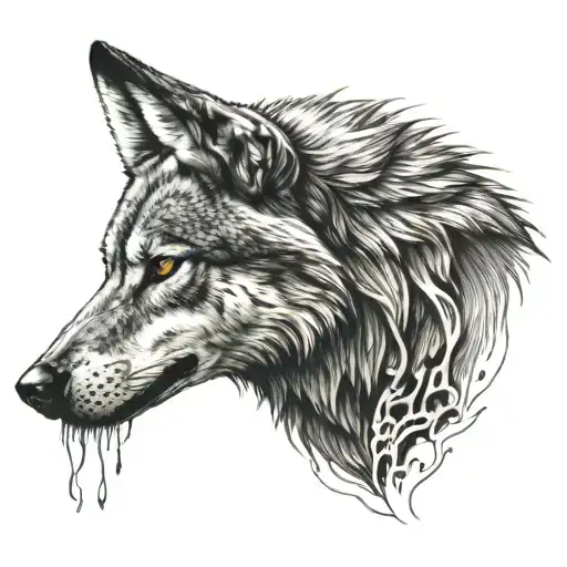 Wolf With Half Face Missing Showing Skull