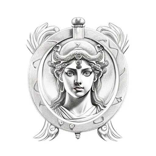 Greek Good Athena With A Medusa Shield