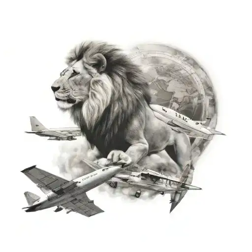 One Lion Head And One Plane
