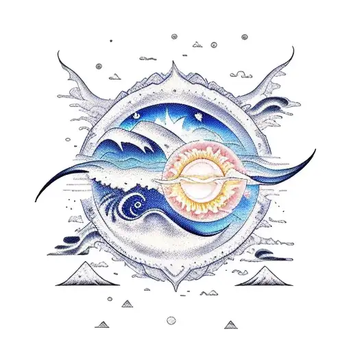 Volcano Mountain Sun Moon Sea Ocean Wave Positive