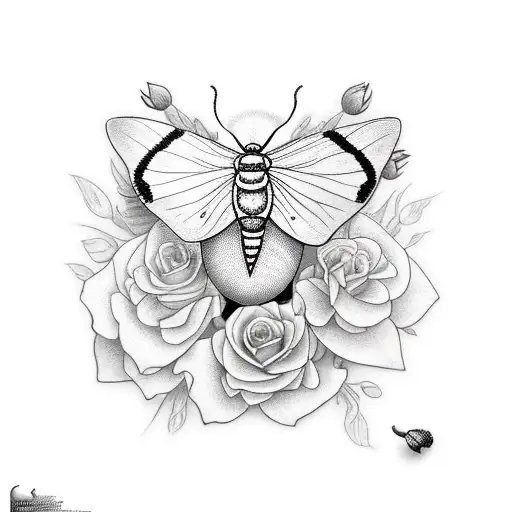 Rosey Moth And Flowers