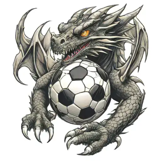 Illustrate A Fierce Dragon Holding A Soccer Ball With The Fcsb Logo In Its Claws