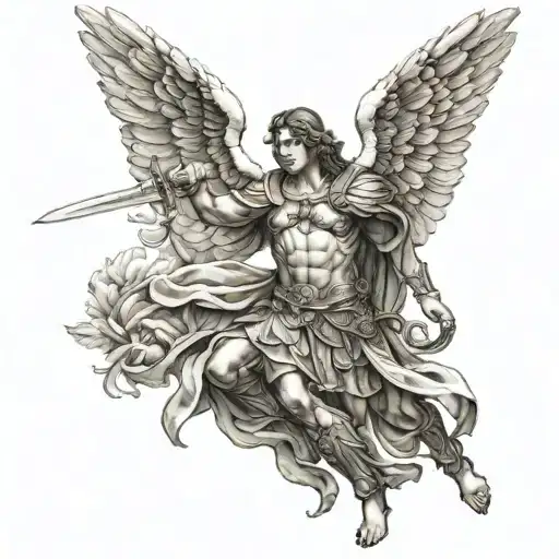 Archangel Michael With A Sword And Wings Making A Cool Pose
