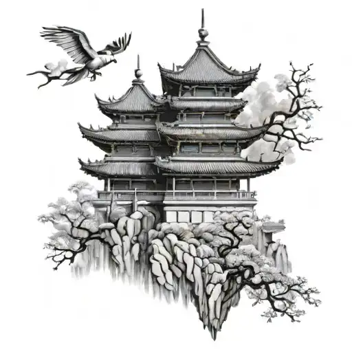 Asian Empire Black And White With Tower