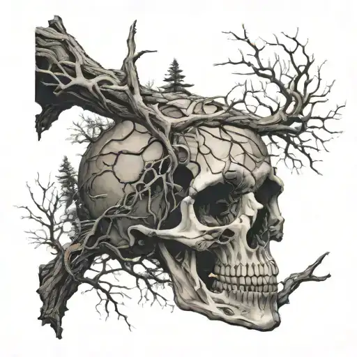 Spooky Forest That Shows A Trail Opening With Spindly Branches That Makes An Outline Of A Skull