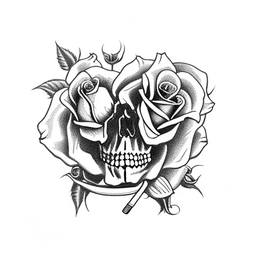 Skull With Roses And Cigarette