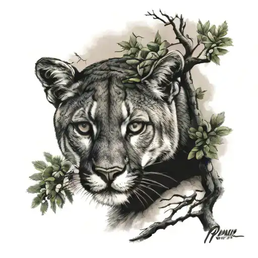 Puma Behind The Tree