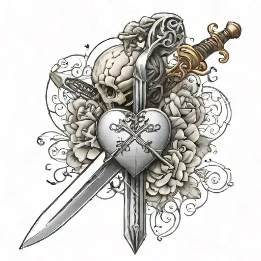 Sword With Balance Weight Scale Holding A Heart On One Side And Brain On The Other