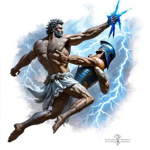 Zeus Fighting A Spartan With Lightning In The Background